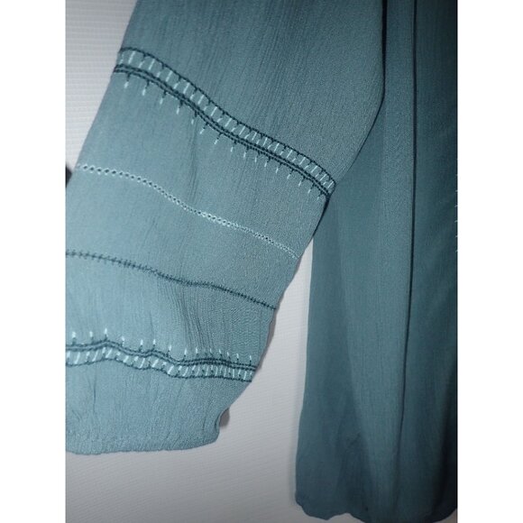 J. Jill Blue Long-Sleeve Button-Down Tunic Blouse Gauzy Pintuck PM Boho Casual - Picture 3 of 7